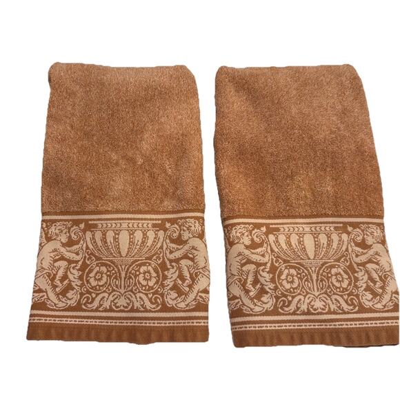 2 Vintage Hampton Manor Victorian Cherubs Angels Brown Hand Towels 100% Cotton - Picture 2 of 8